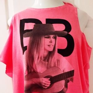 Vintage Brigitte Bardot Pink Photo Tunic Tee Cotton Tank Top Iconic Print